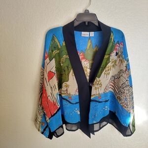Vintage Chico's Silk At To Wear One Button Cardigan Boho Sz S/M